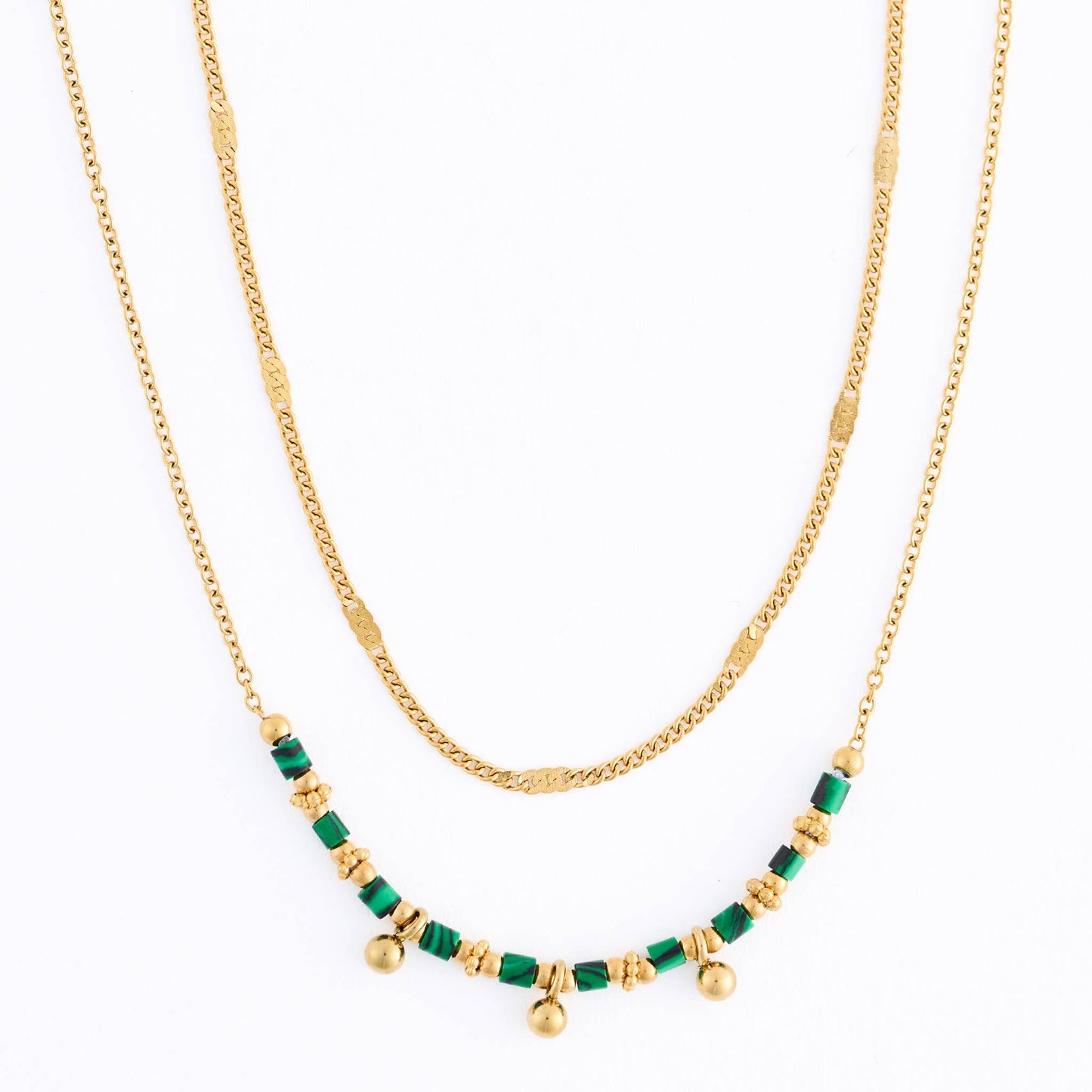 Waterproof Necklace 15" Double Row Malachite Jewelry Narelle