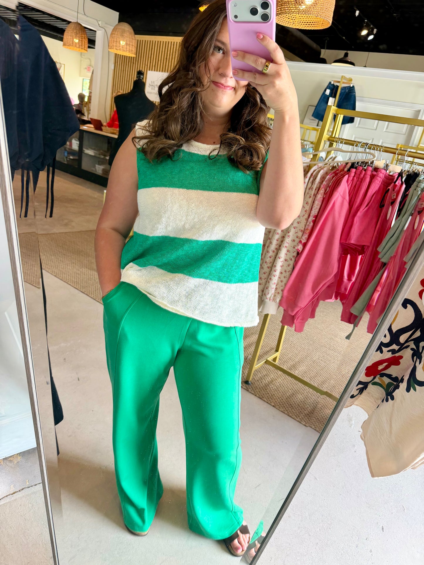 Green Wide Stripe Tank
