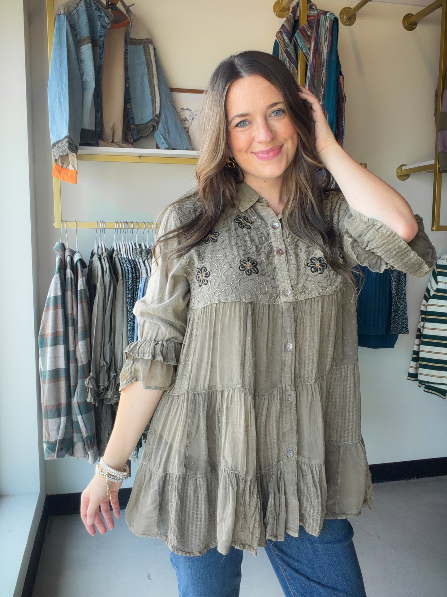 Gravel Gathered Embroidered Blouse