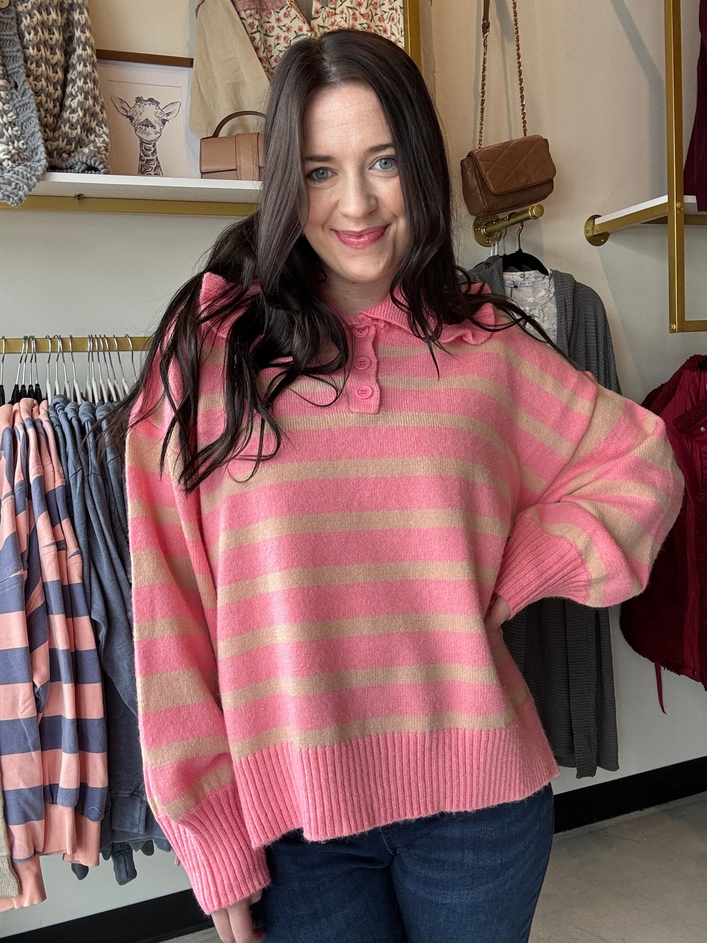 Pink Polo Collared Sweater