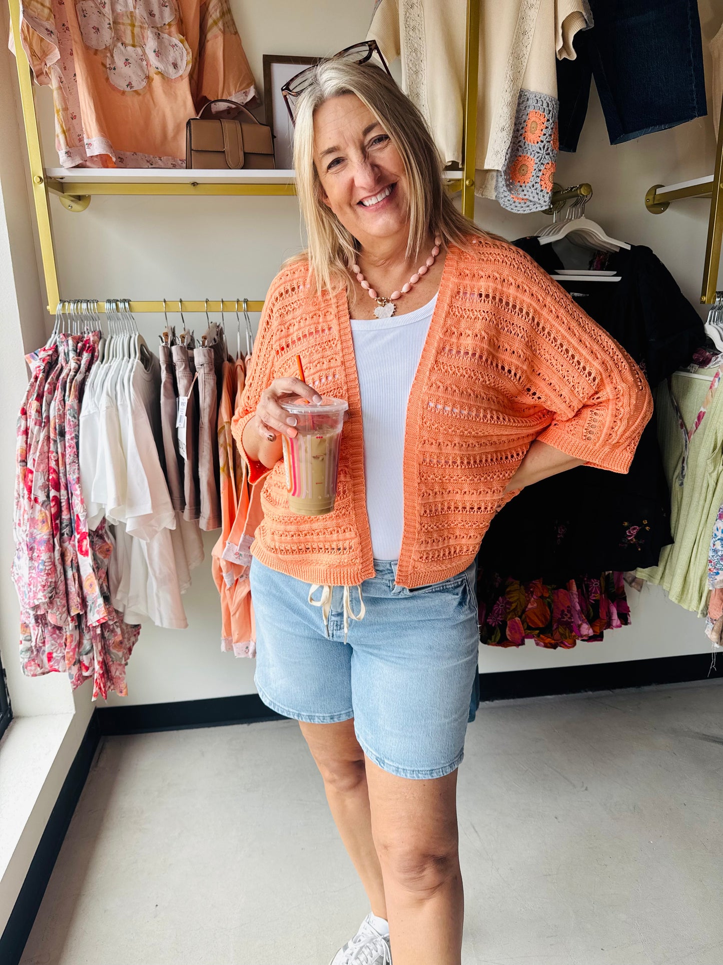 Orange Crochet Dolman Cardigan
