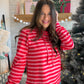 Red Pink Stripe Funnel Neck