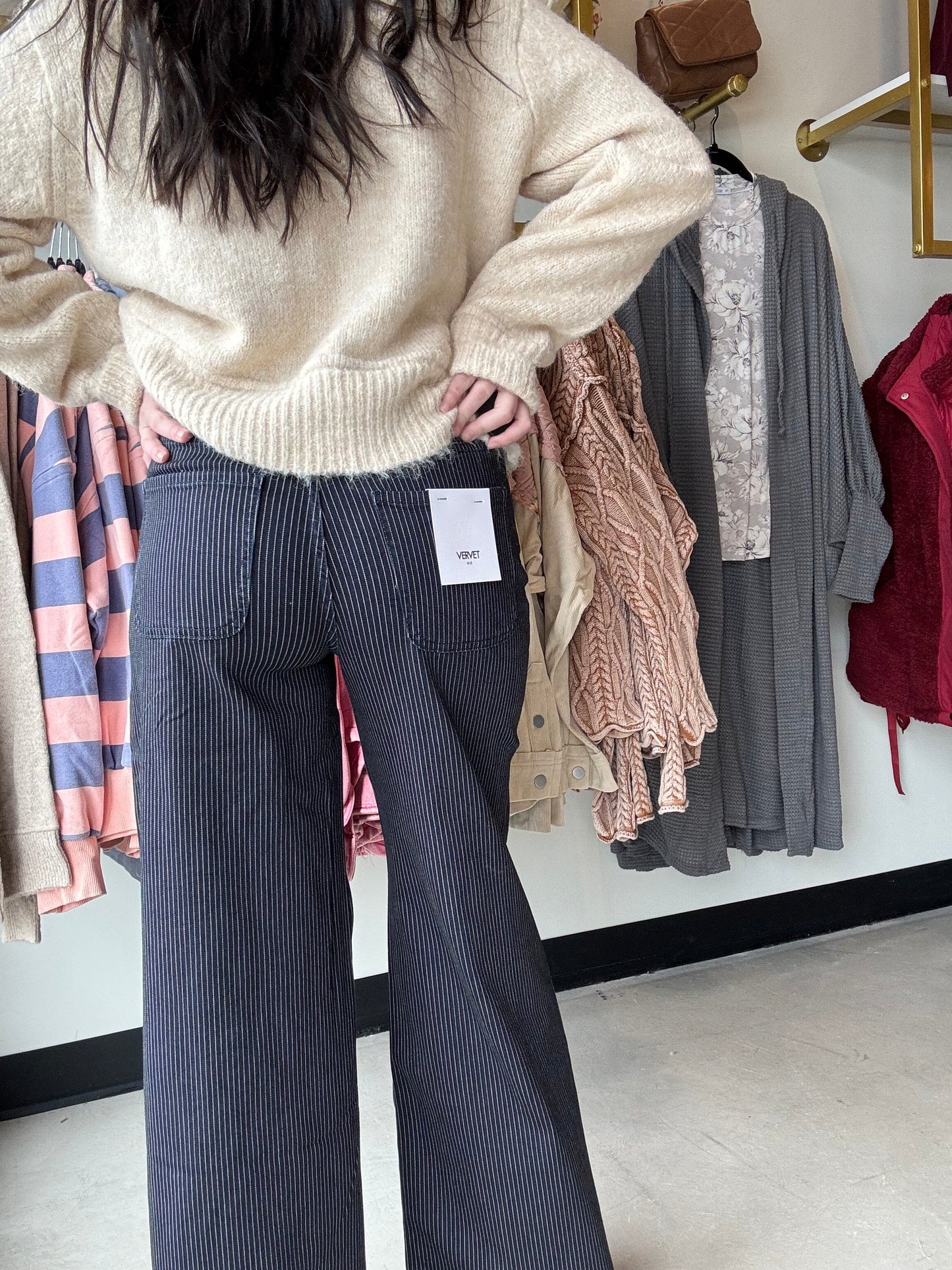 Wide Leg Pin Stripe Jeans