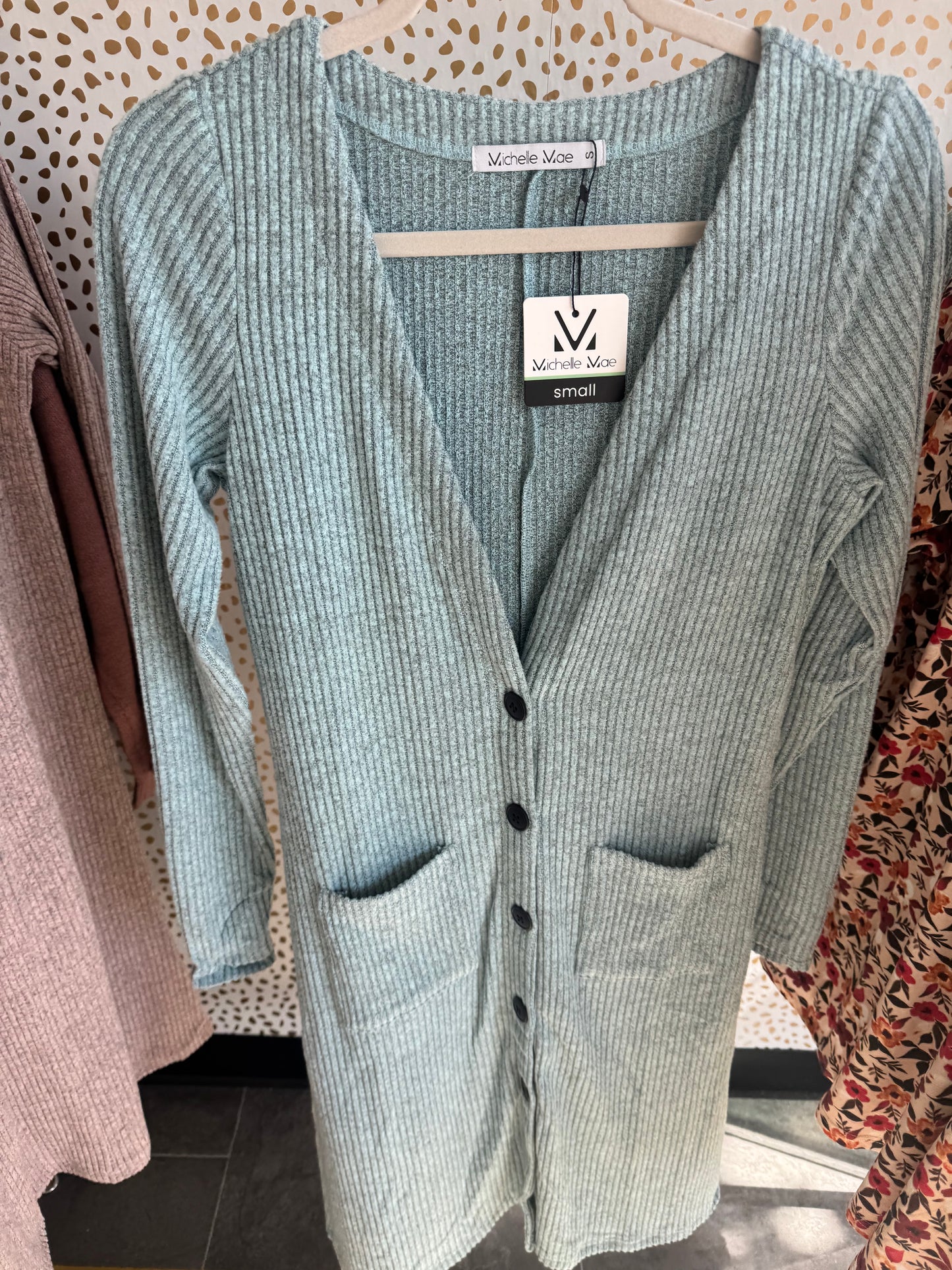 Heathered Grey Blue Button Cardi
