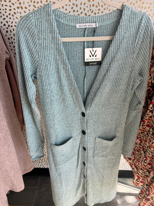 Heathered Grey Blue Button Cardi