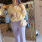 Yellow Combo Lettuce Hem Pullover