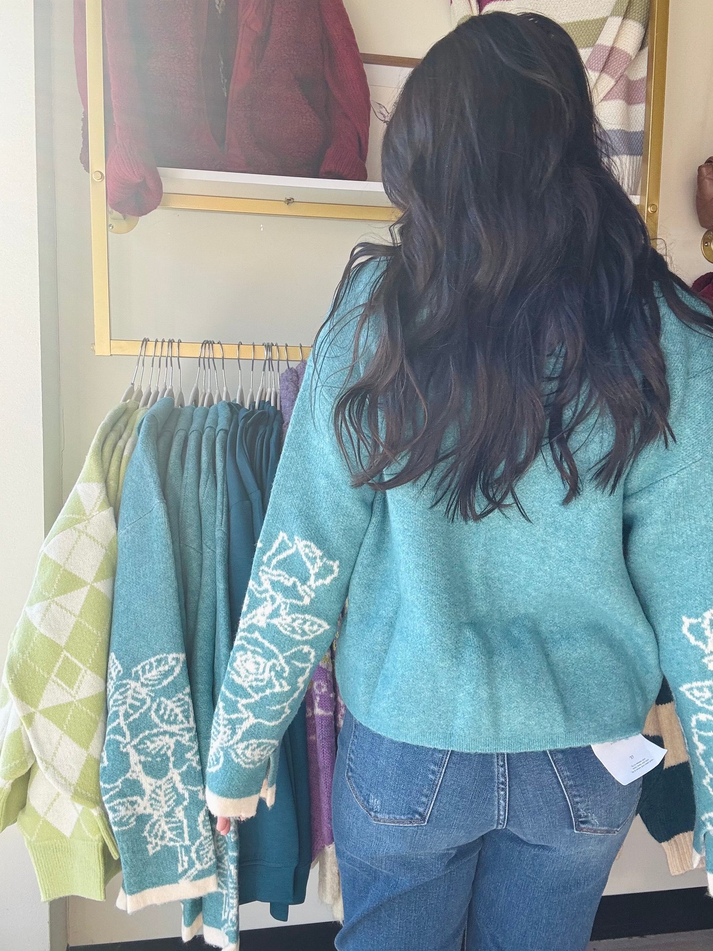 Teal Artwork Zip Cardigan