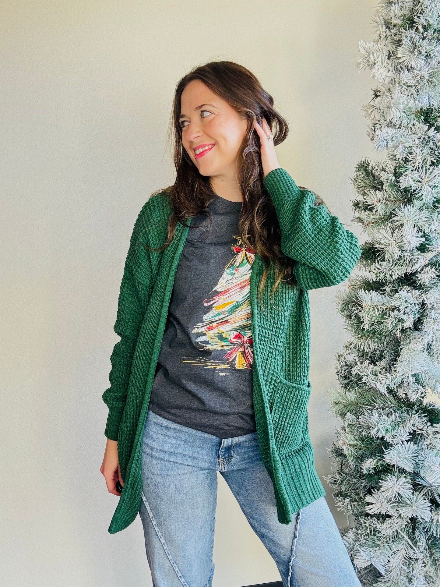 Dark Green Waffle Cardigan