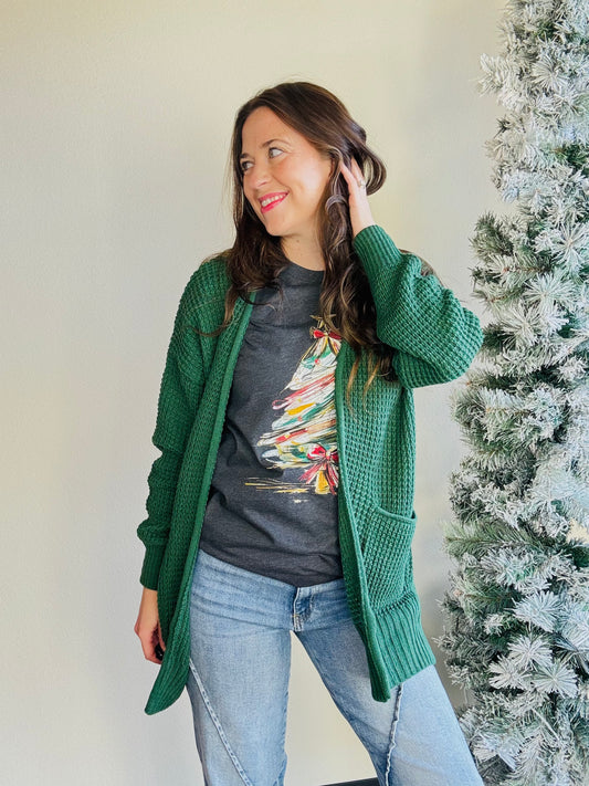 Dark Green Waffle Cardigan