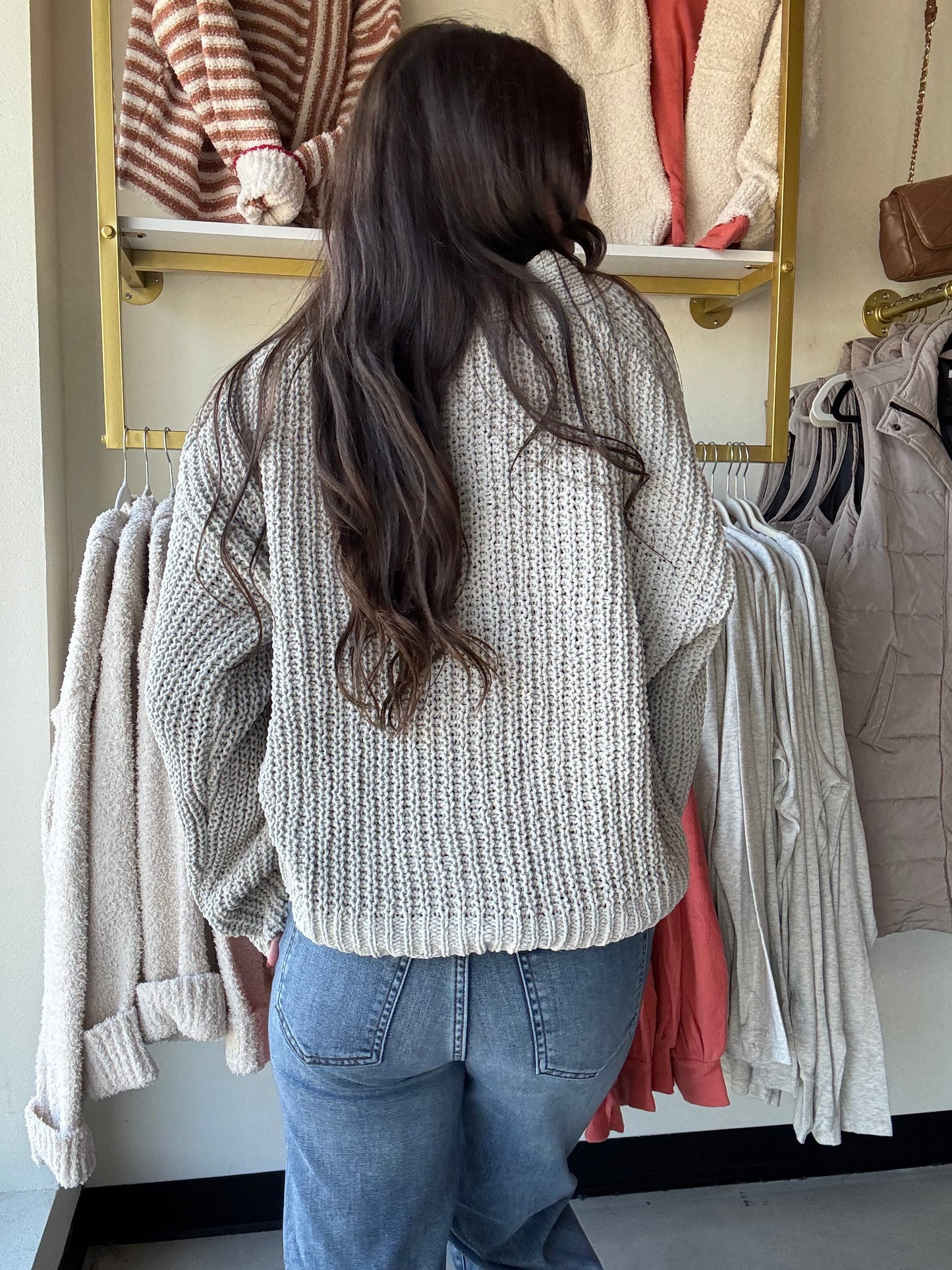 Grey Chenille Button Sweater
