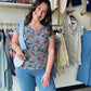Blue Floral Jersey Knit Tee