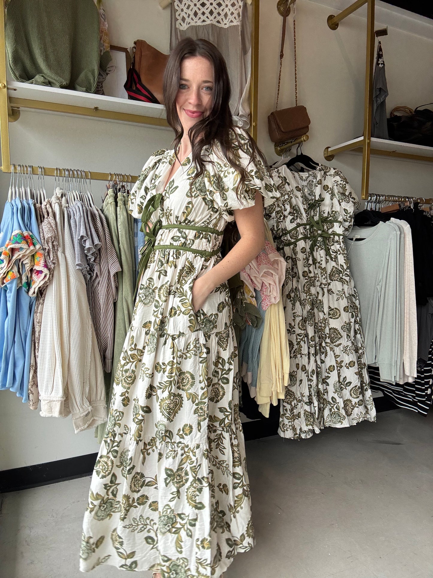 Olive Floral Midi Dress