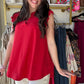 Vibrant Red Flutter Top