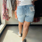 Light Wash Relaxed Front Tie Shorts