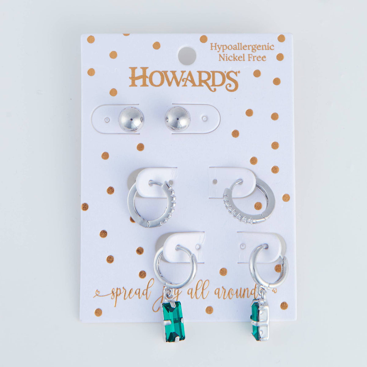 Holiday Christmas Silver Bagette Earring Trio