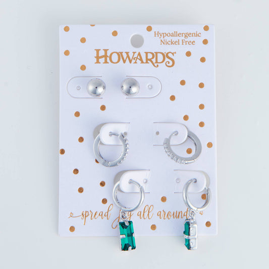 Holiday Christmas Silver Bagette Earring Trio