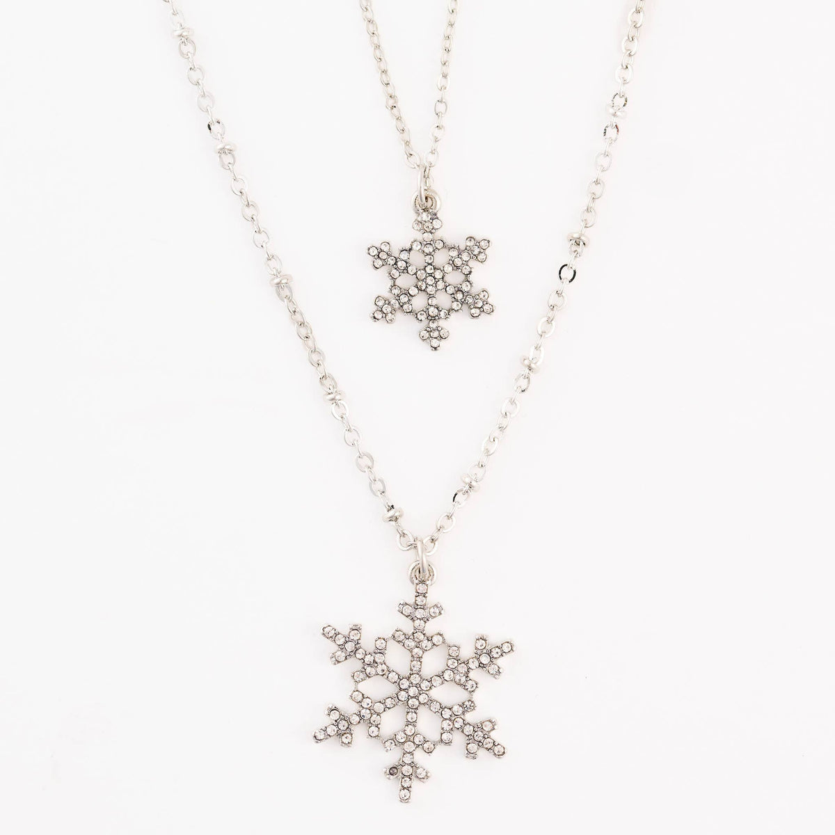 Christmas Necklace 18" Double Row Snowflake Layered Pendant