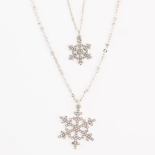 Christmas Necklace 18" Double Row Snowflake Layered Pendant