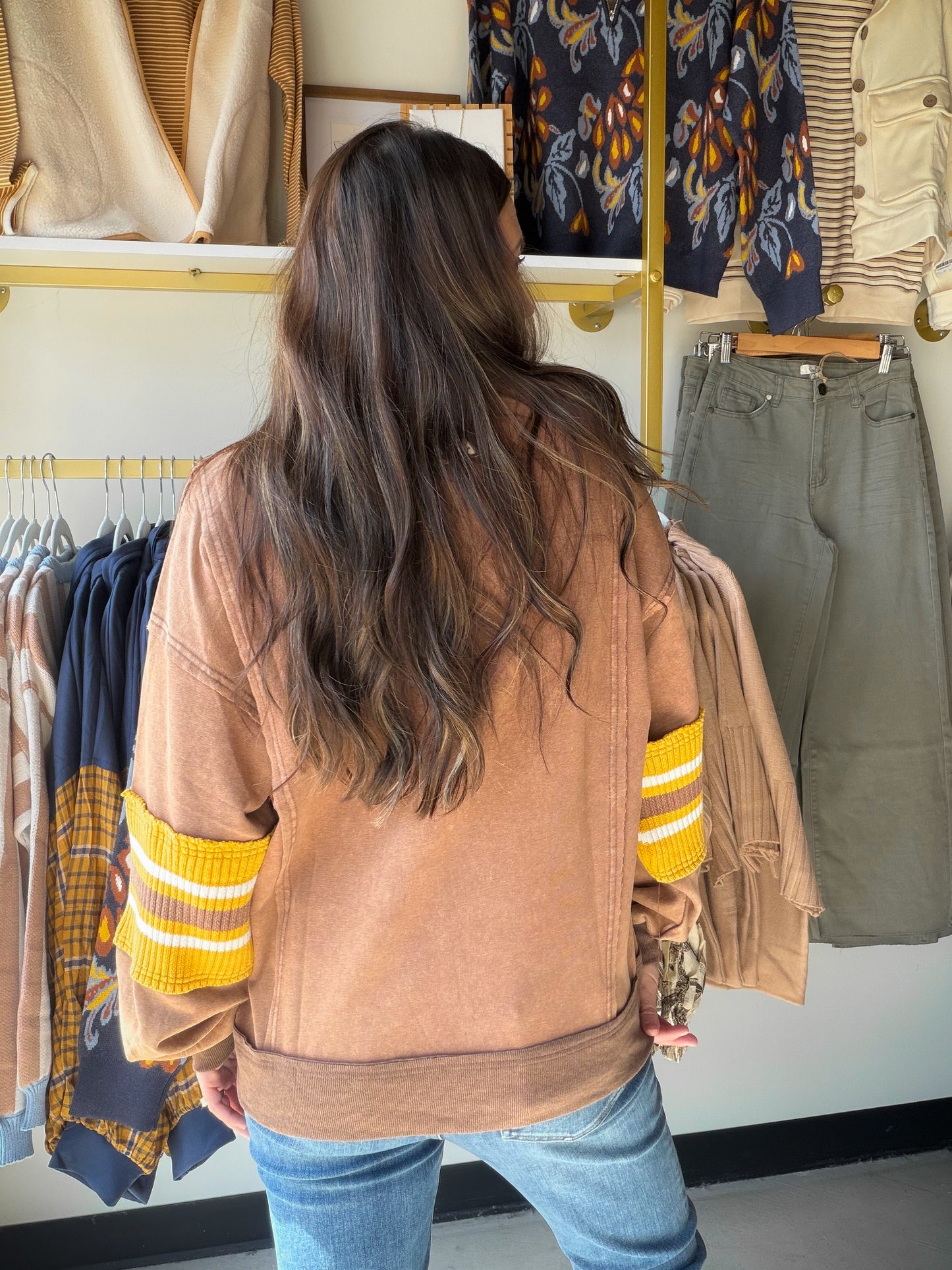 Mocha Accent Sleeve Half Zip