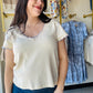 Cream Crochet Trim V Neck