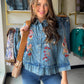 Embroidered Chambray Peplum Top