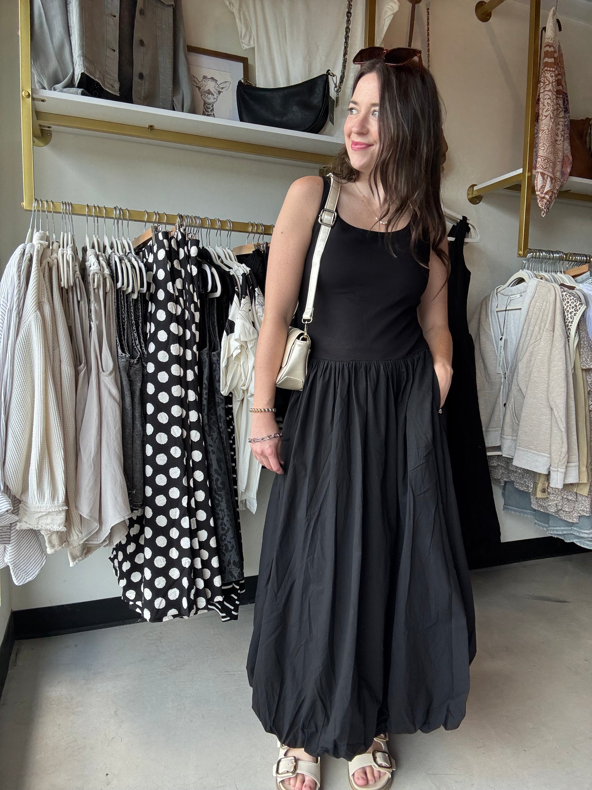 black bubble dress midi Upon A Cloud Strapless Bubble Midi Dress Black