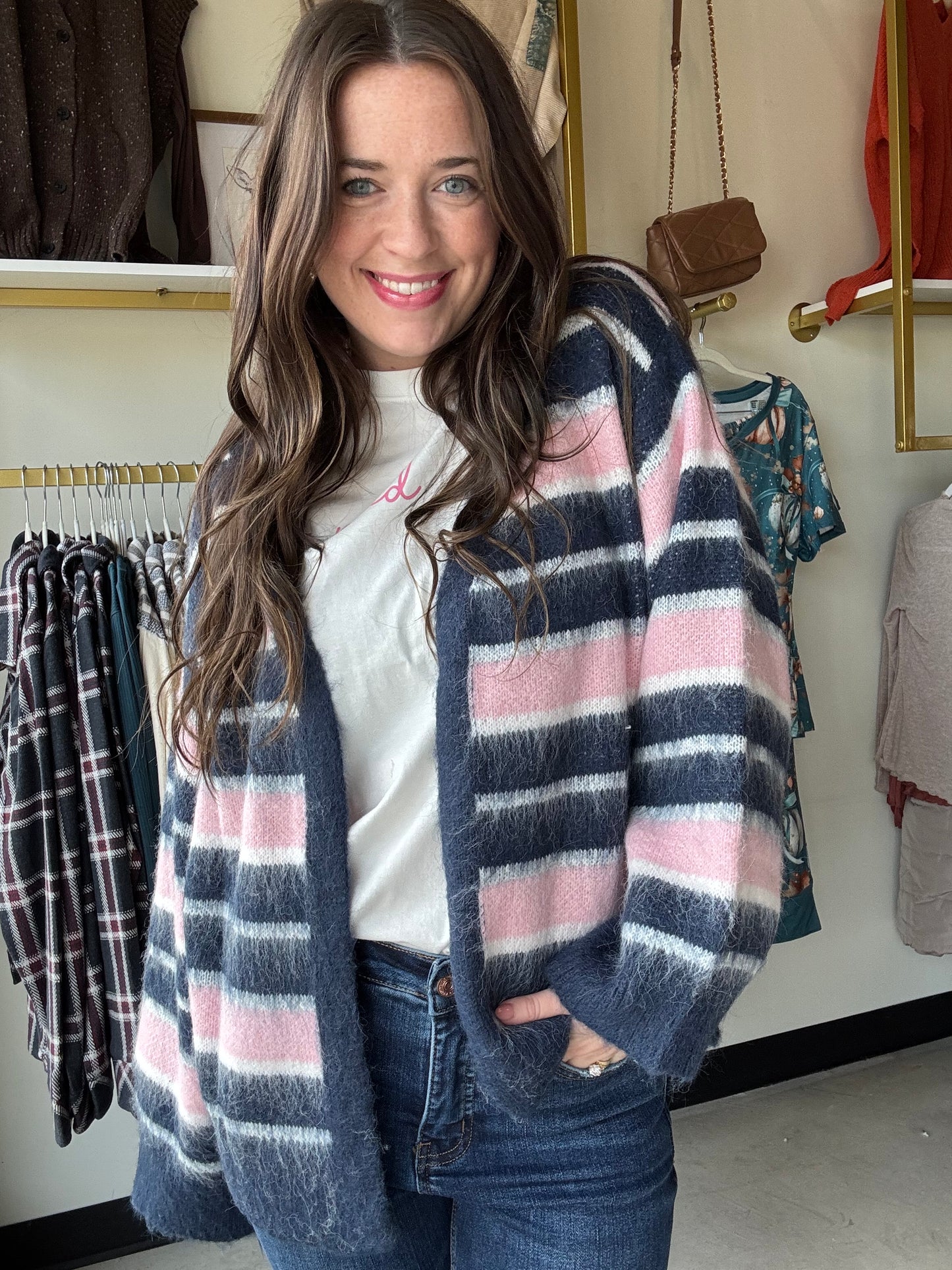 Indigo Multi Stripe Cardigan