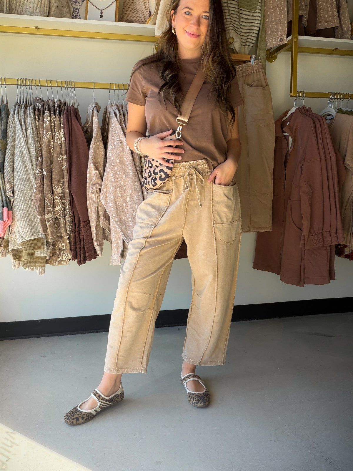 Taupe Terry Knit Barrel Pants