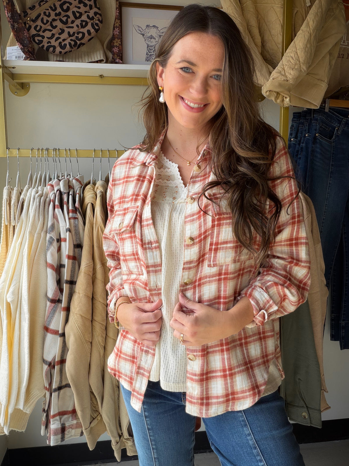 Terracotta Lightweight Plaid Button Up