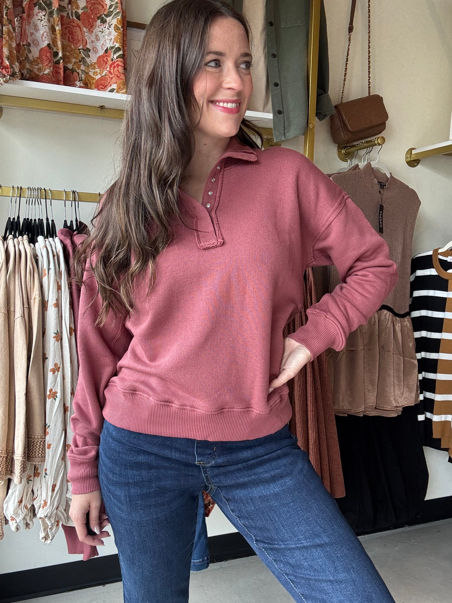 Marsala Snap Pullover