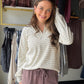 Ivory Striped V Neck Brushed Top