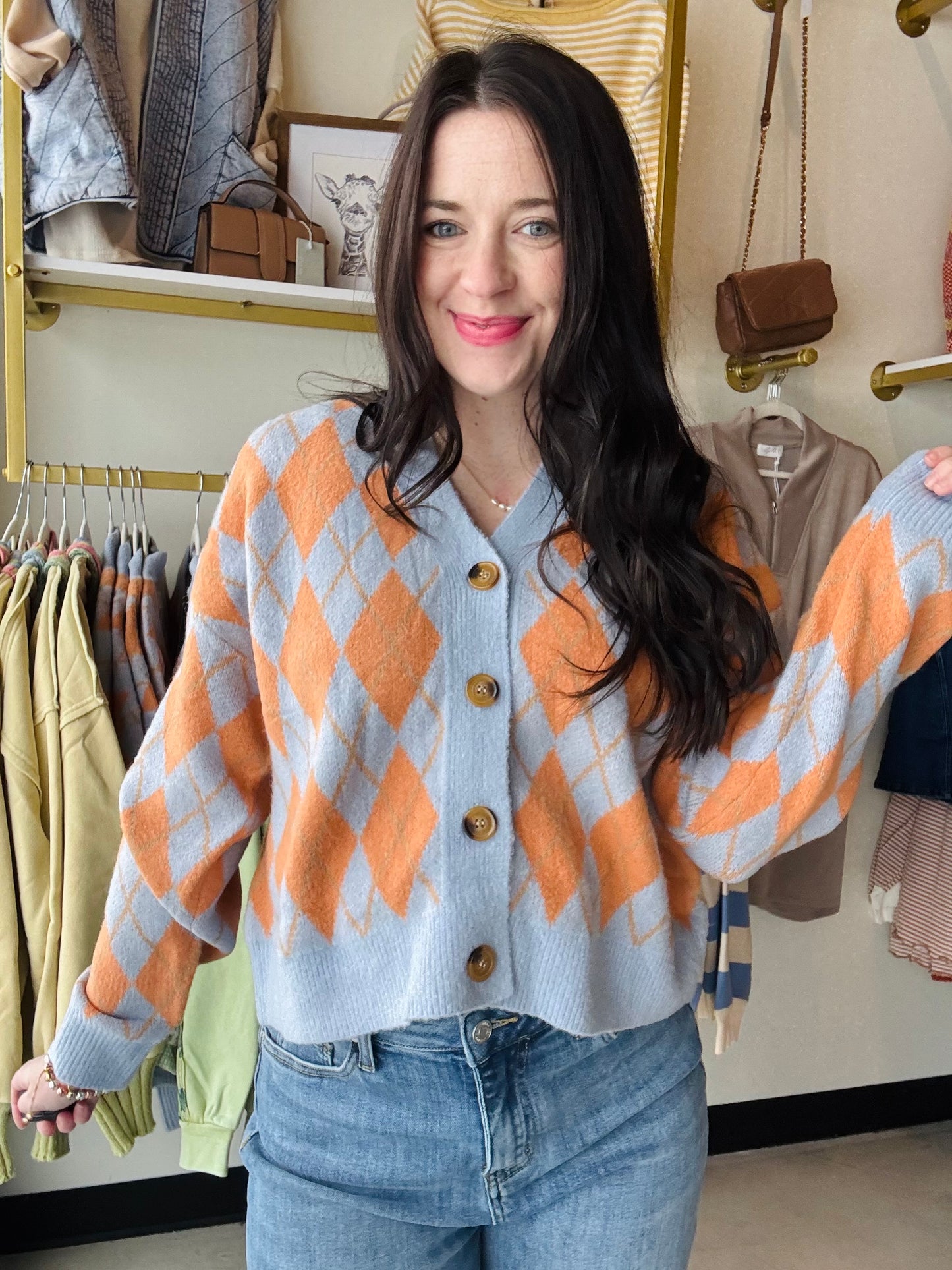 Orange Chambray Argyle Sweater