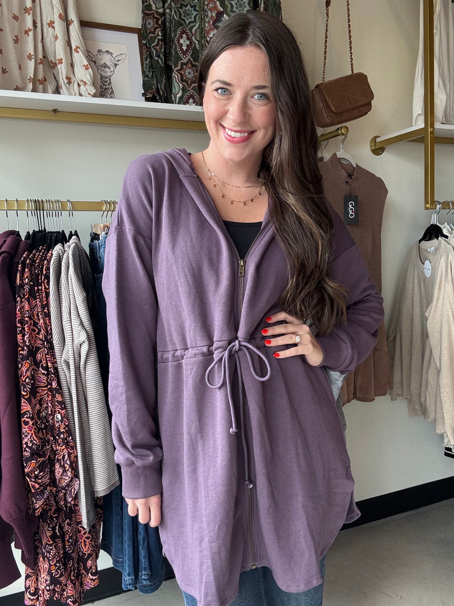 Purple Tunic Zip Up Hoodie