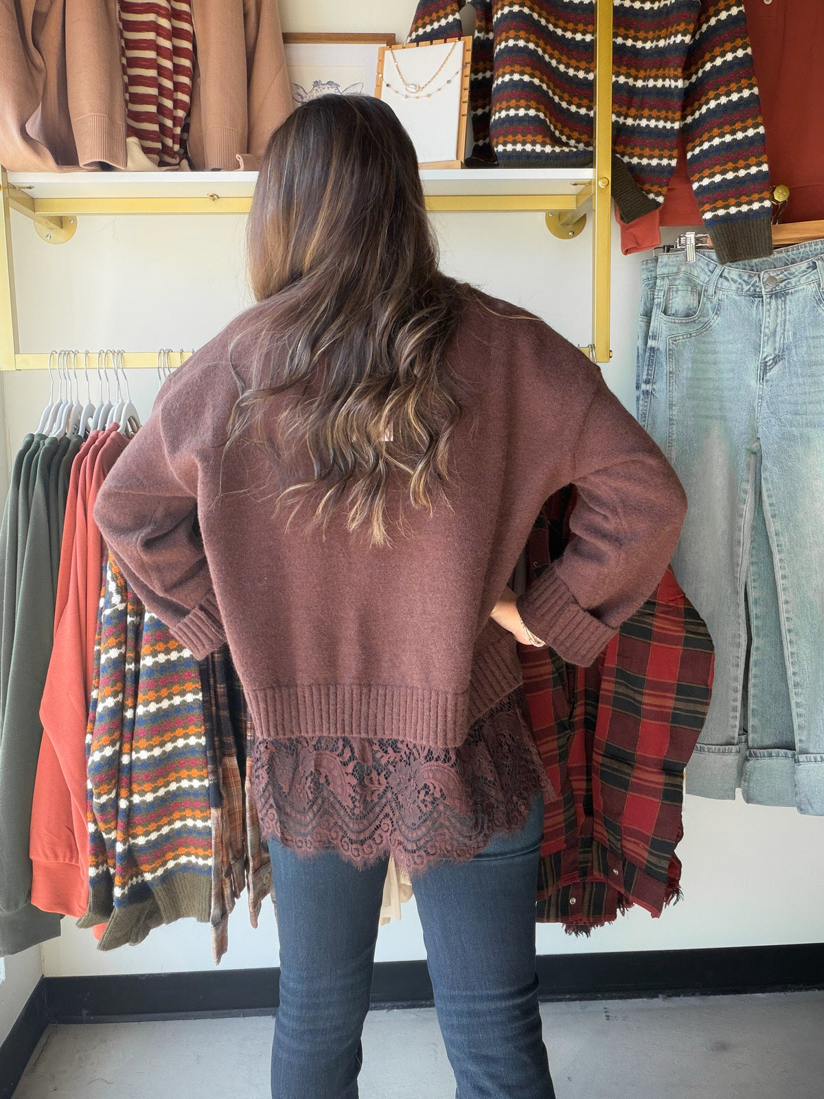 Chocolate Lace Trim Sweater