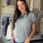 Jade Stripe Split Neck Top
