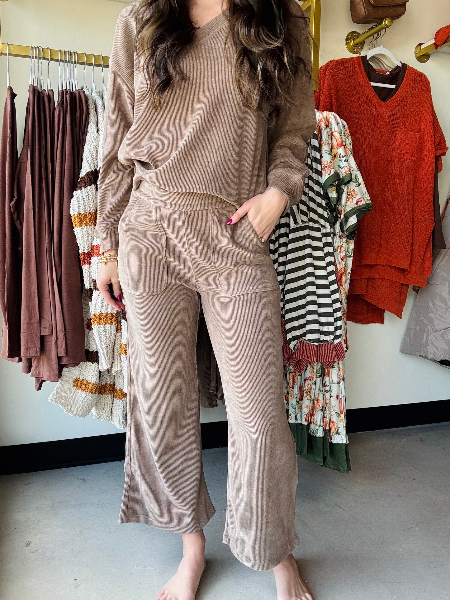 Khaki Corduroy Cropped Pants