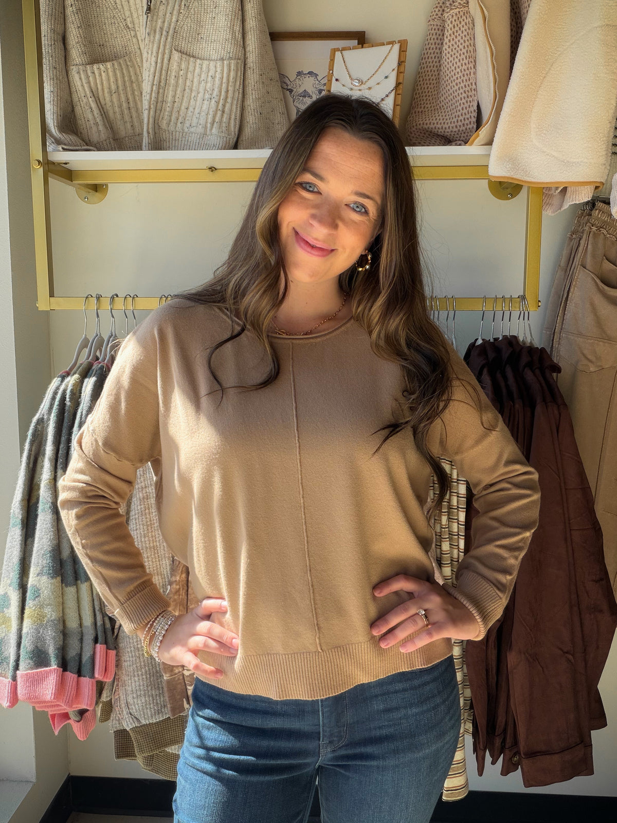 Taupe Round Neck Pullover