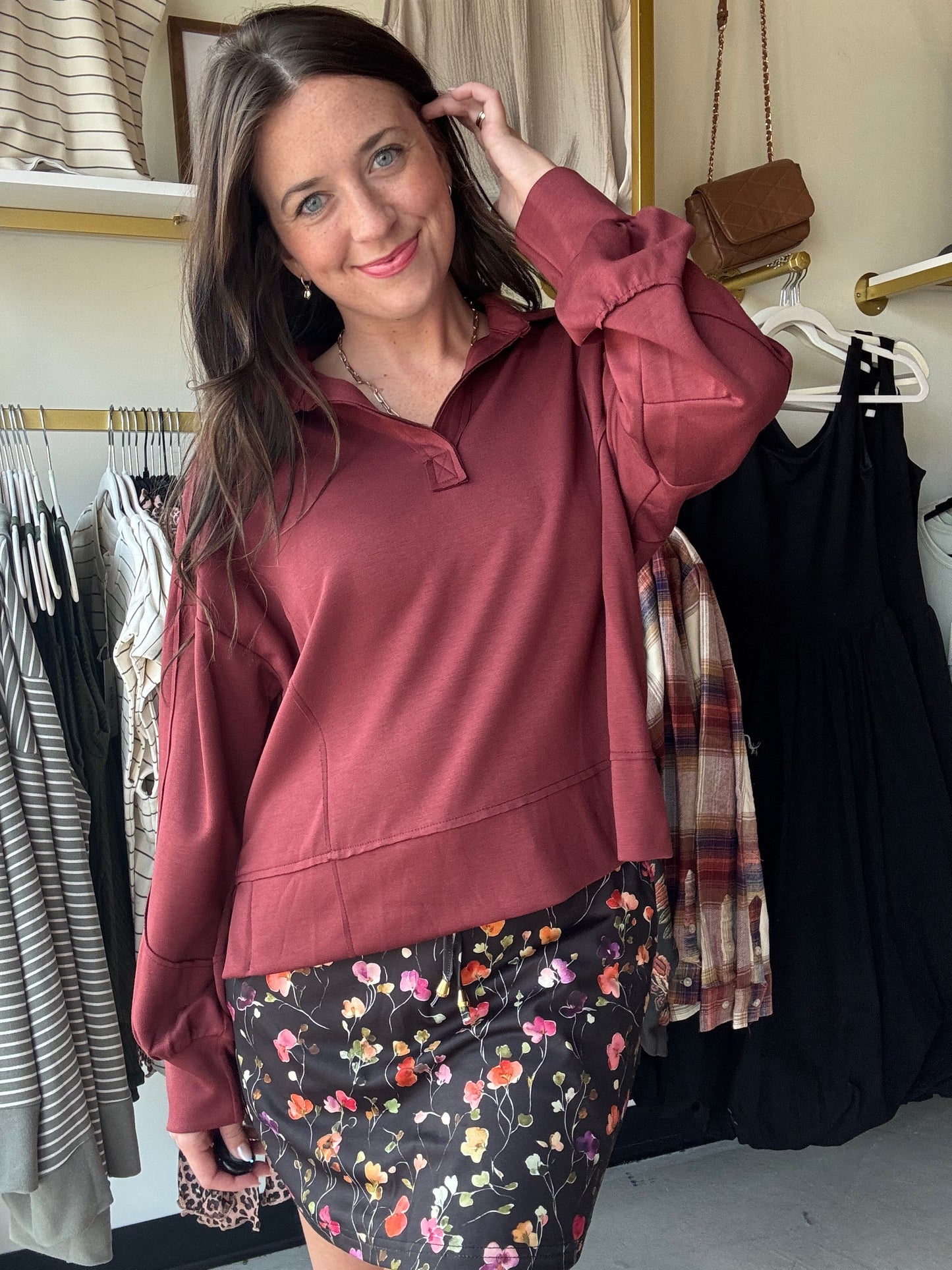 Mahogany Luxe Polo Sweatshirt
