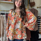 Orange Floral Balloon Sleeve Blouse
