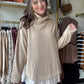 Latte Button Down Detail Turtleneck
