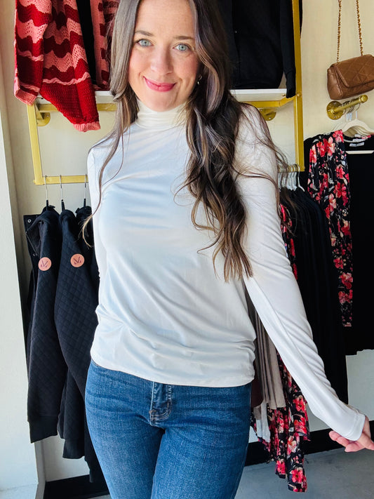 Off White Microfiber Mock Neck