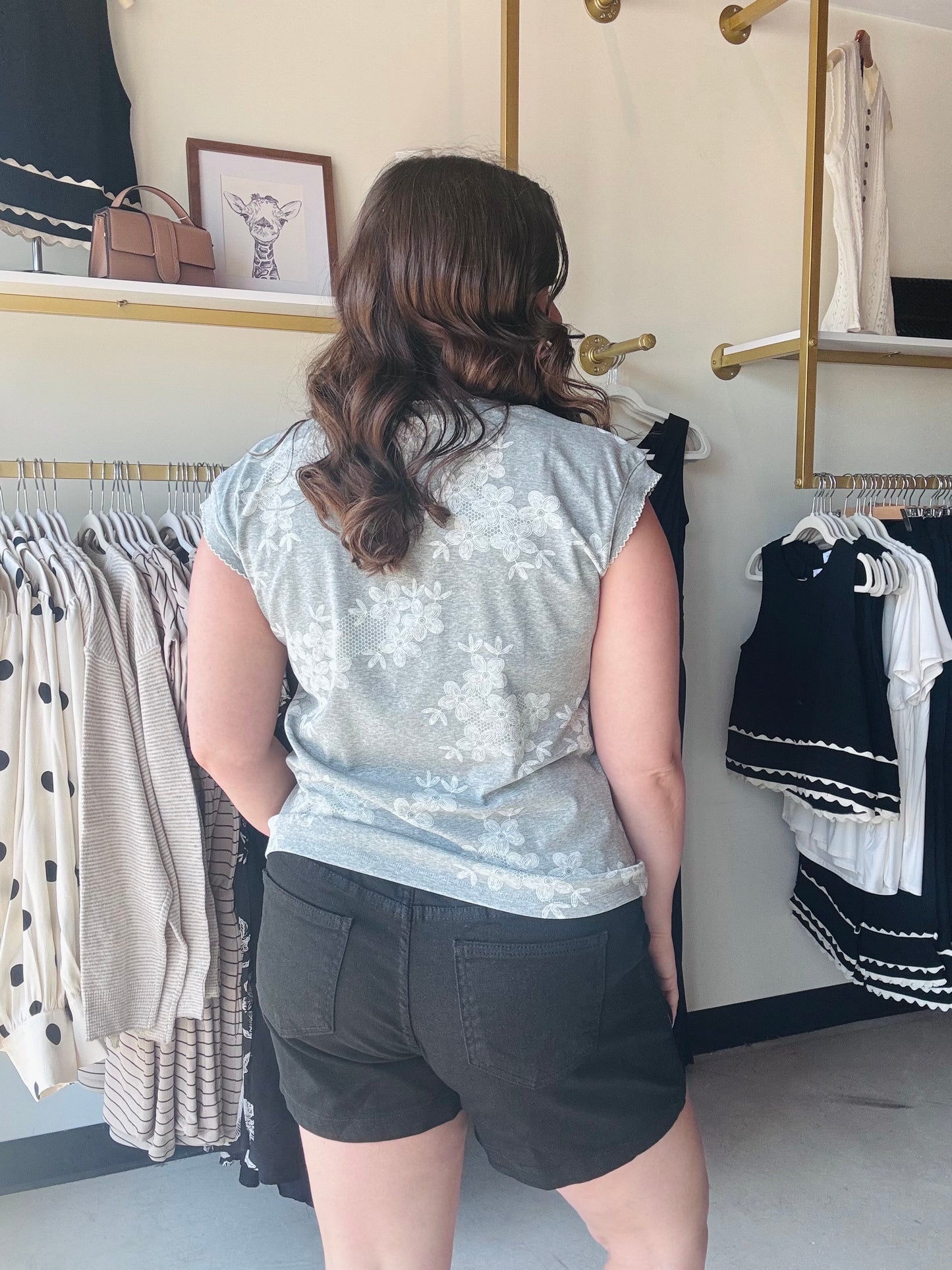 Grey Pico Stitch Cap Sleeve Top