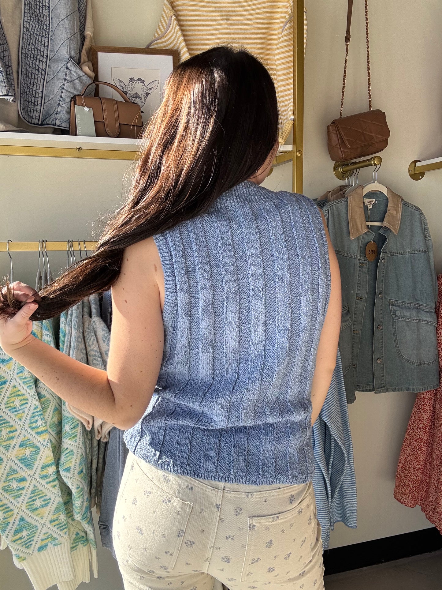 Blue Ribbed Sweater Tank