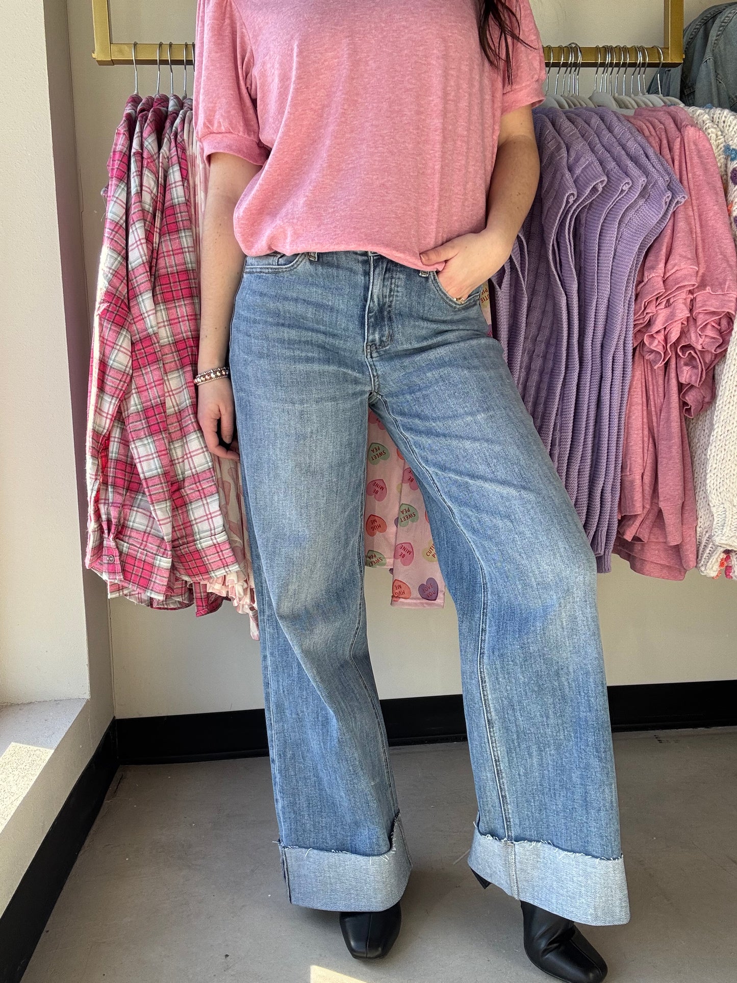 90's Stretch Cuffed Hem Jeans