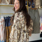 Ecru Abstract Smocked Neck Top