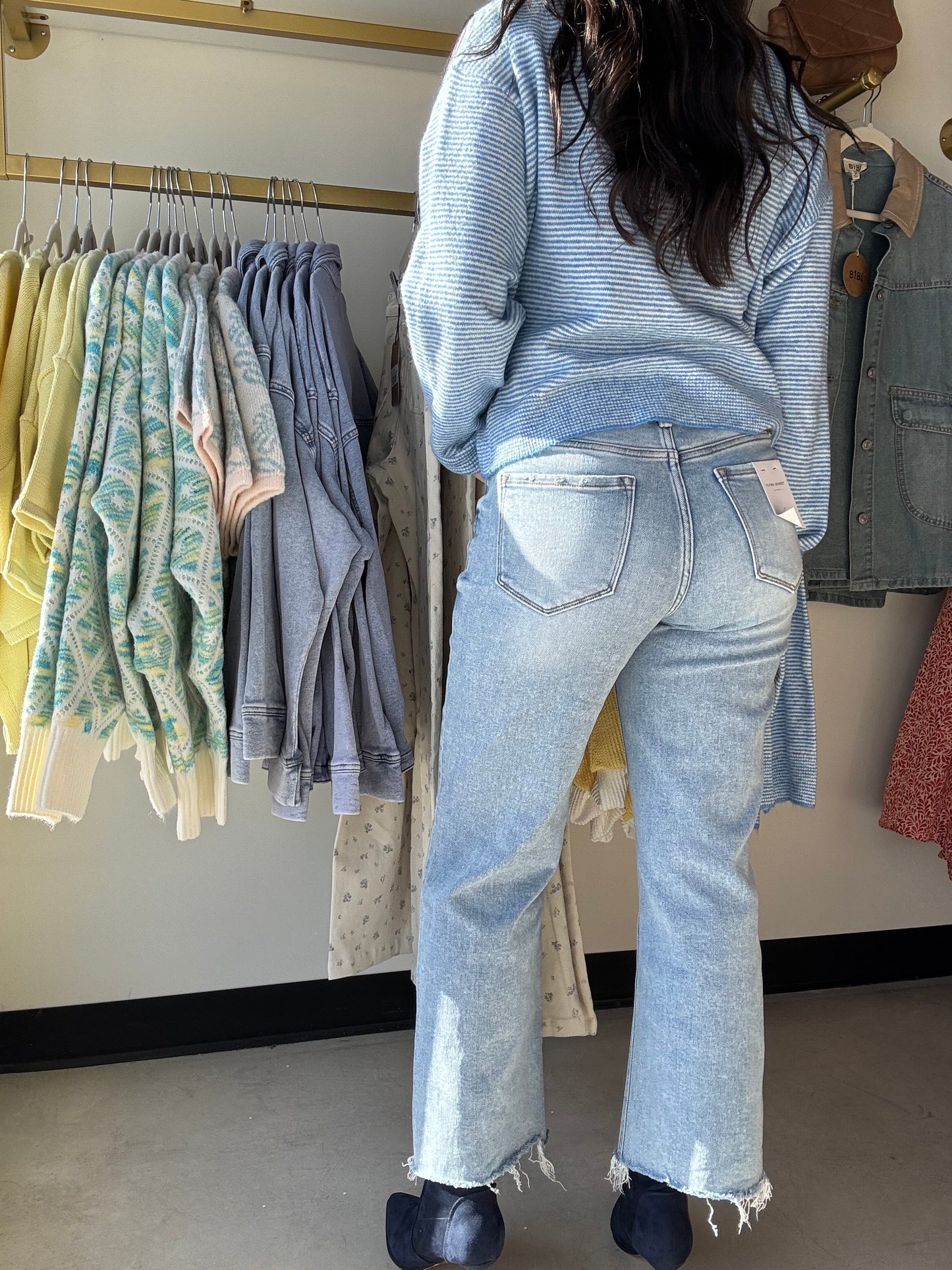 Ezra Distressed Crop Slim Wide Jeans