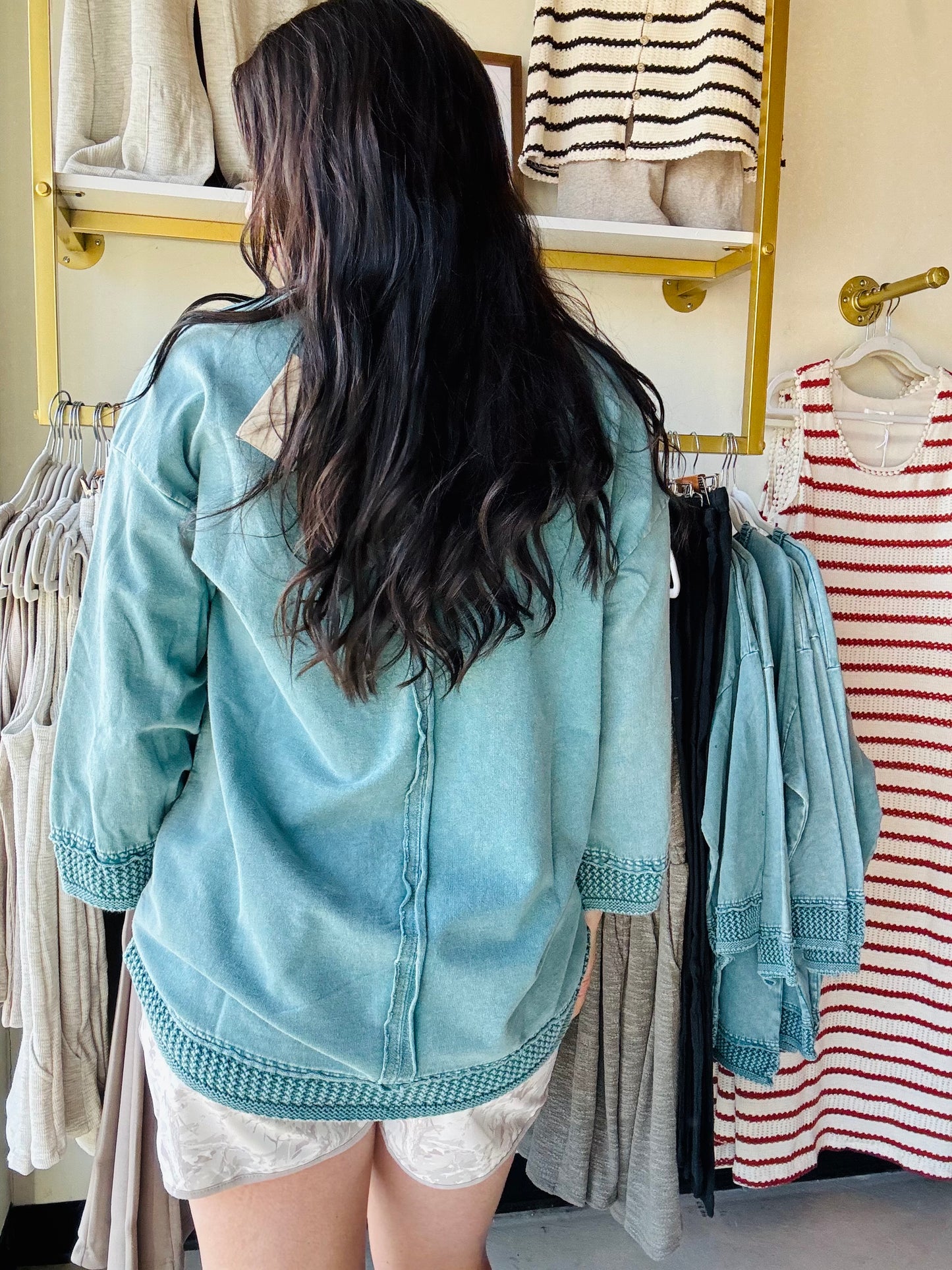 Teal Mineral Contrast Pullover