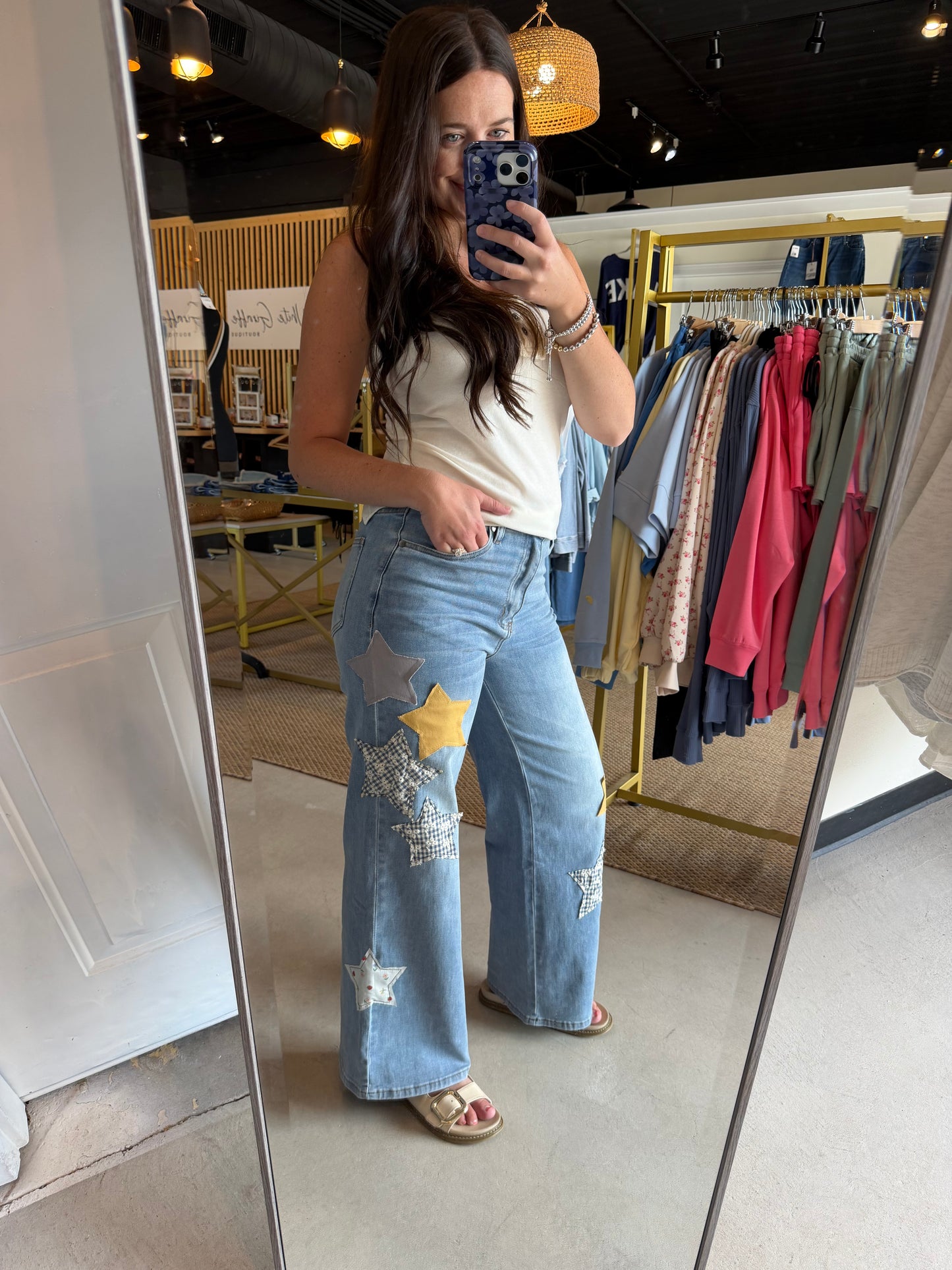 Star Patch Washed Stretch Denim