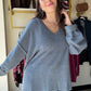 Denim Slouchy V Neck Sweater