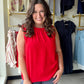 Vibrant Red Ruffle Neck Tank